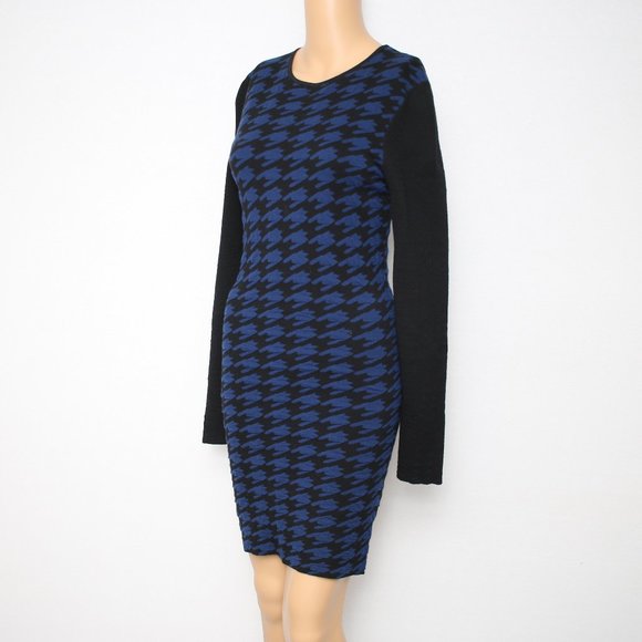NEW Torn by Ronny Kobo Blue Black Long Sleeve Sweater Dress M - Picture 5 of 11